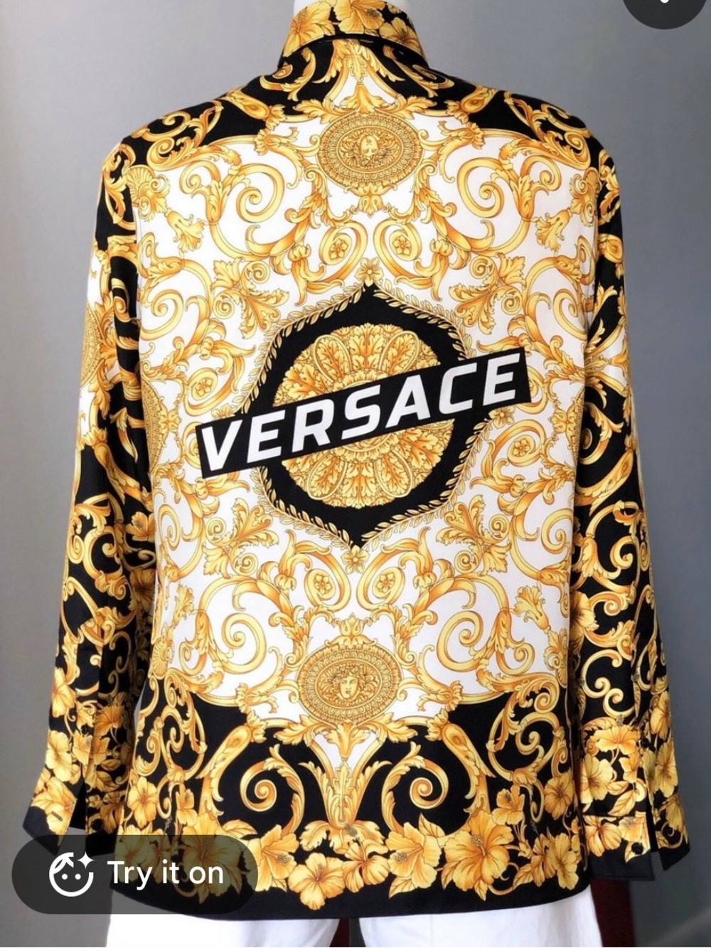 Versace Black & Gold Baroque Logo Button-Down Shirt